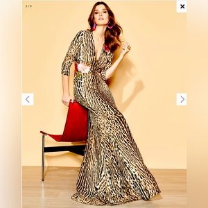 NK3 Naeem Khan Leopard & Floral V-Neck Trumpet Gown Size 12